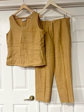 JSong Collection | 100% Linen Neutral Two-Piece Linen Tank and Pants Set